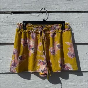June & Hudson Yellow Floral High Waist Shorts